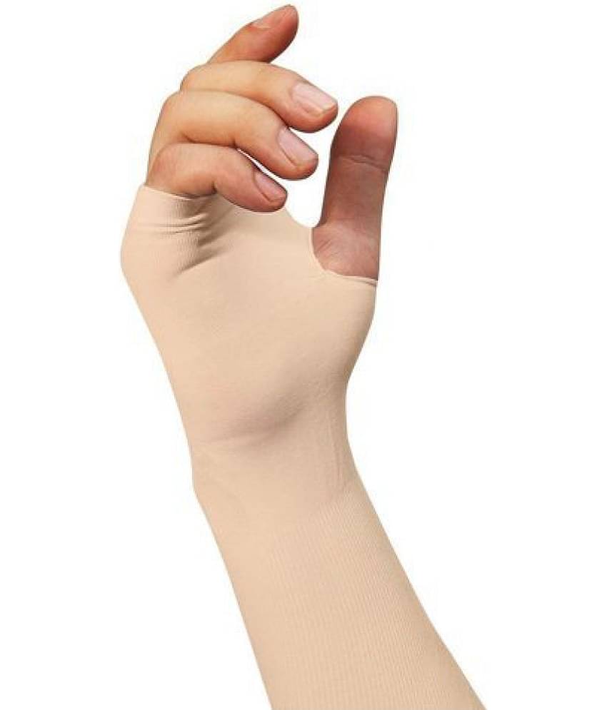 HF LUMEN Unisex Cotton Arm Sleeves, Skin & Black Fully Stretched Skinny Fit Arm Guards for Sports/Bikers/Joggers with Thumb Hole (Pack Of 2 Pair)