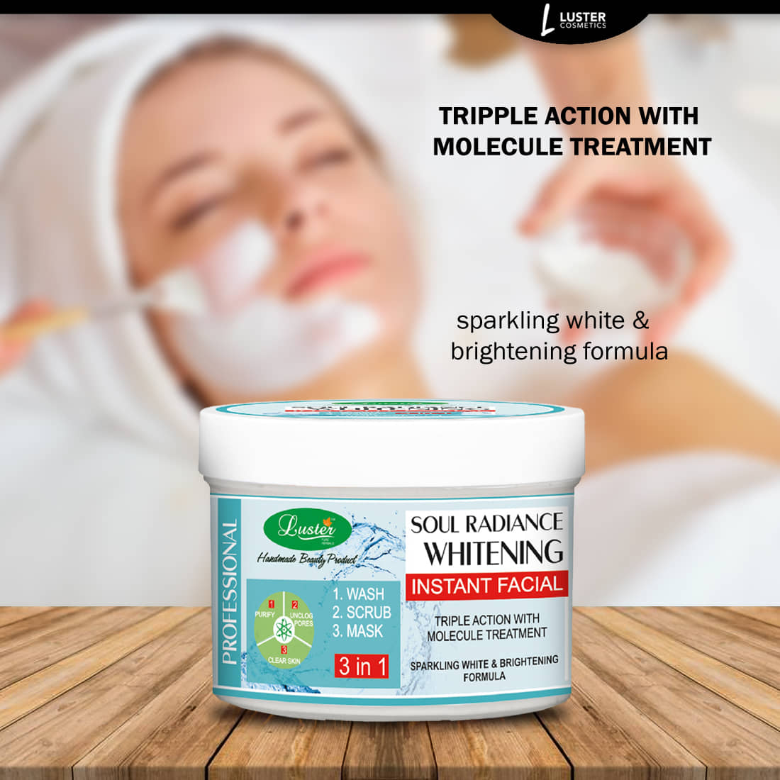 Luster Soul Radiance Whitening Instant Facial (3 in 1) Scrub + Mask 400 gm