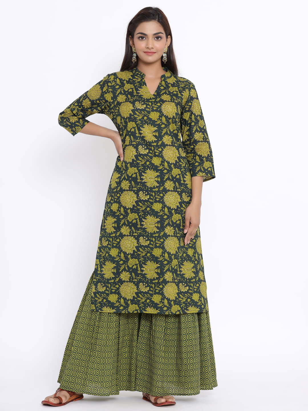 miravan Cotton Kurti With Sharara And Gharara - Stitched Suit     			miravan Cotton Kurti With Sharara And Gharara - Stitched Suit