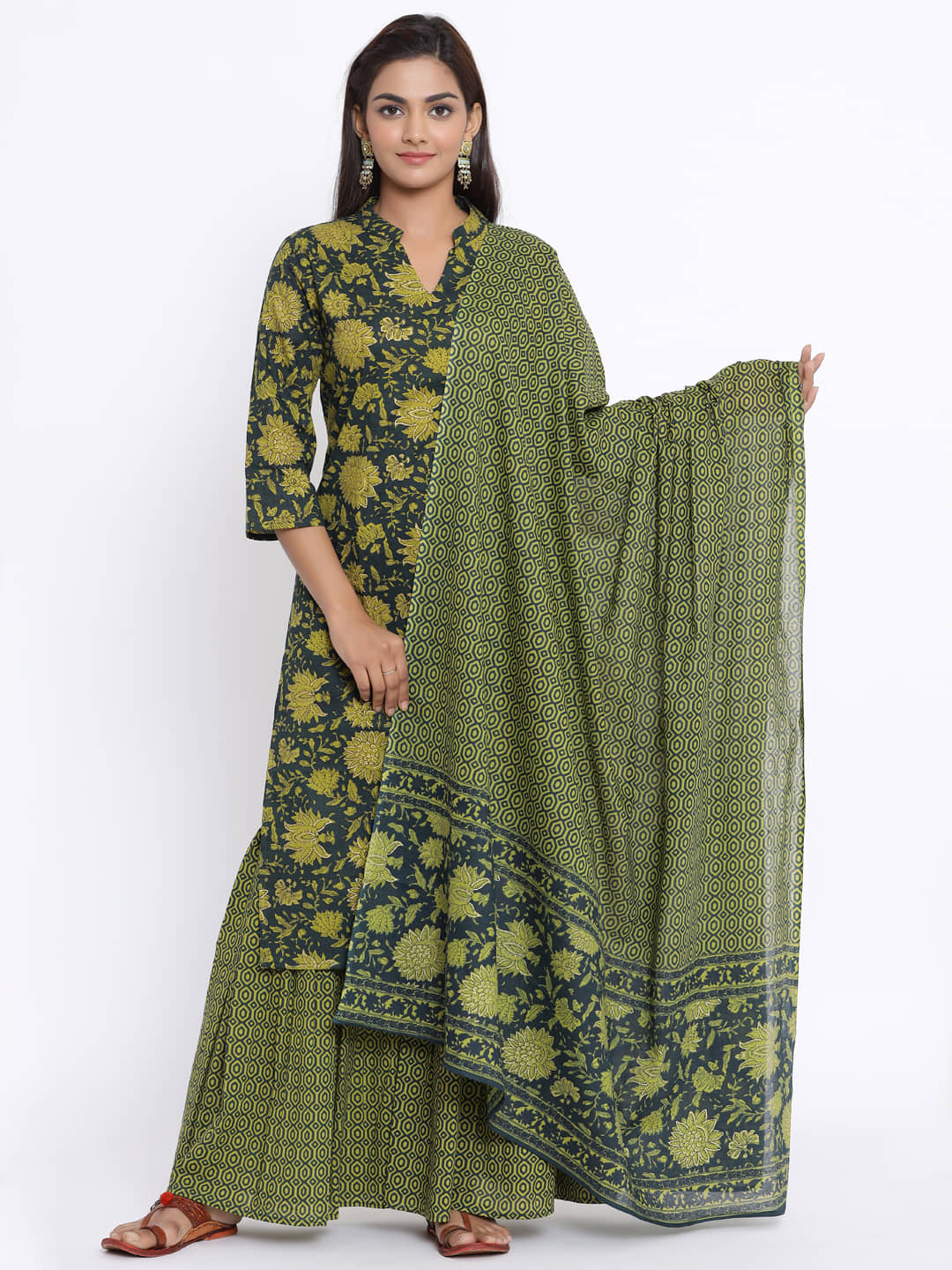 miravan Cotton Kurti With Sharara And Gharara - Stitched Suit