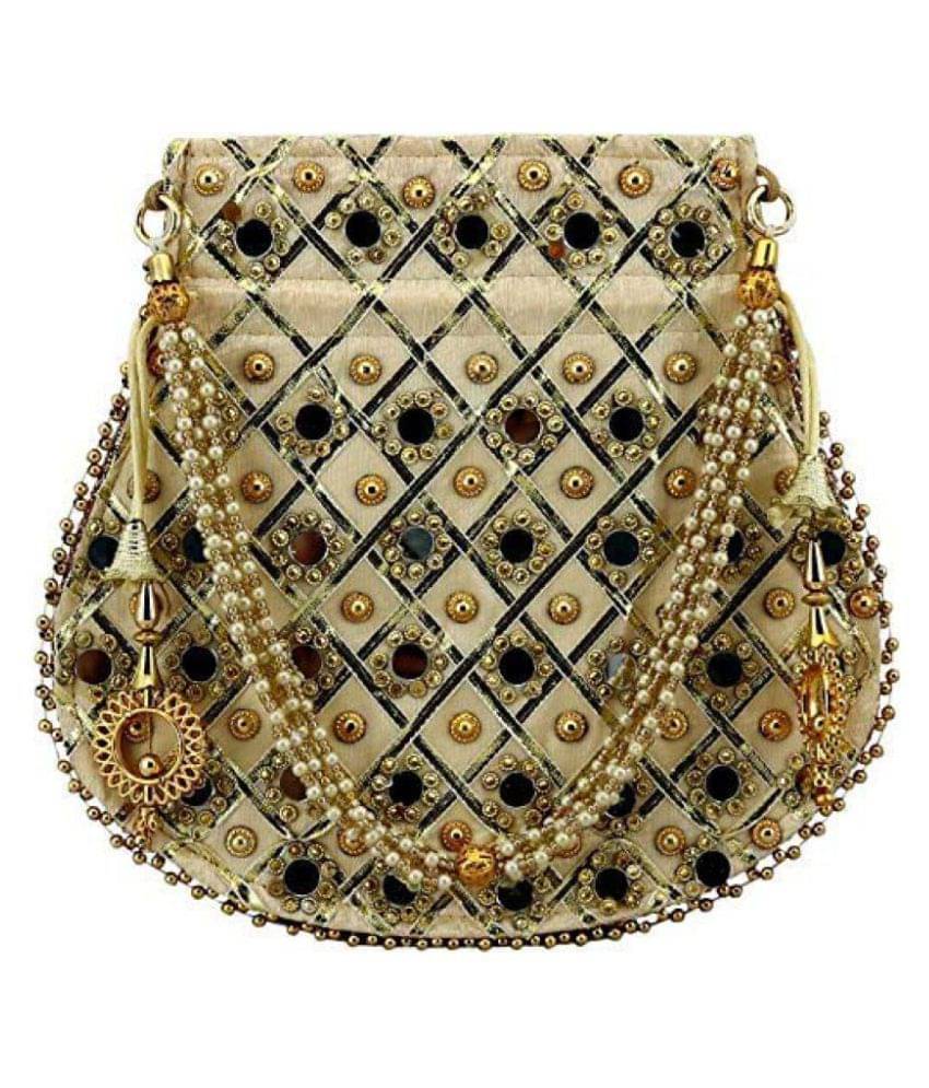     			Apratim Beige Silk Potli