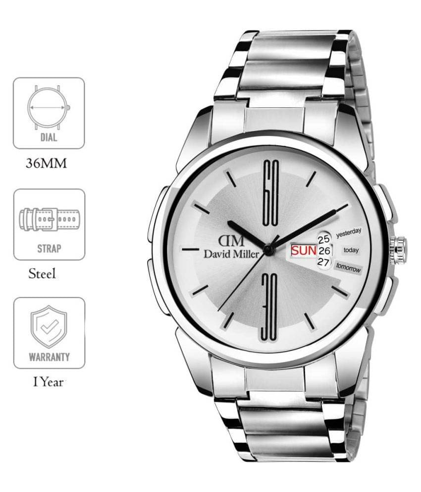     			David Miller - Silver Stainless Steel Analog Men's Watch