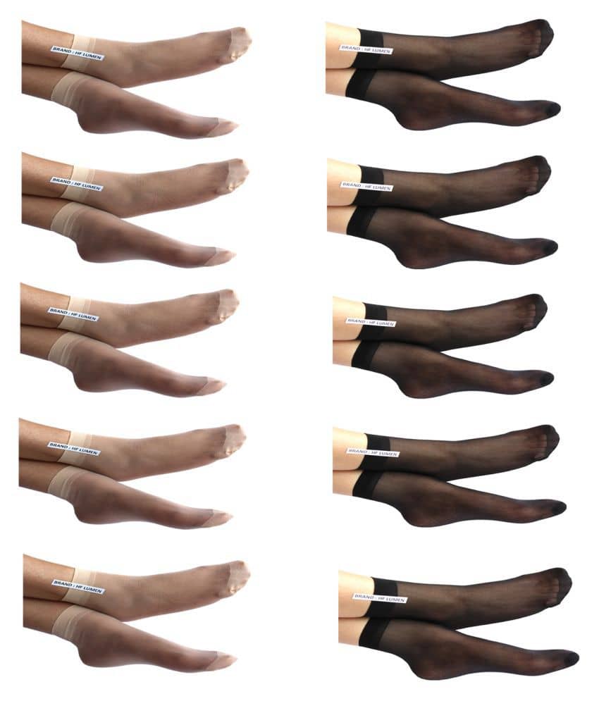 HF LUMEN Women's Ankle Length Transparent Skin Black Thin Nylon Socks (Pack of 10) - Socks | Buy online on ZillyBuy