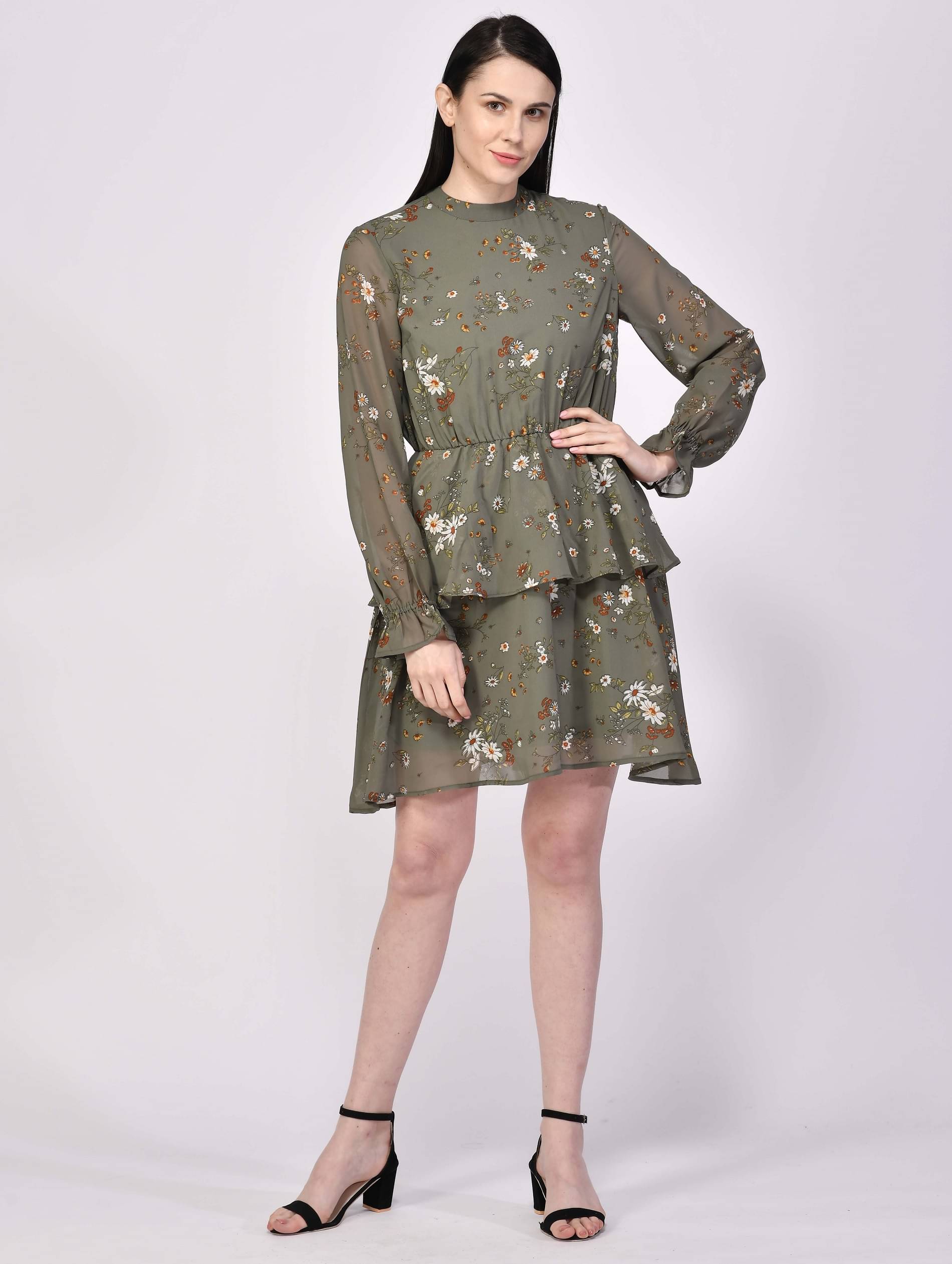     			NUEVOSDAMAS Women Georgette A-line Dress ( Black )