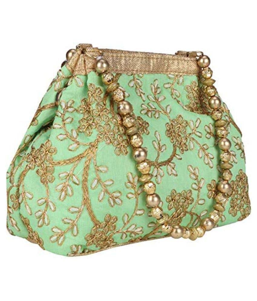 Apratim Green Silk Handheld - Handbags | Buy online on ZillyBuy
