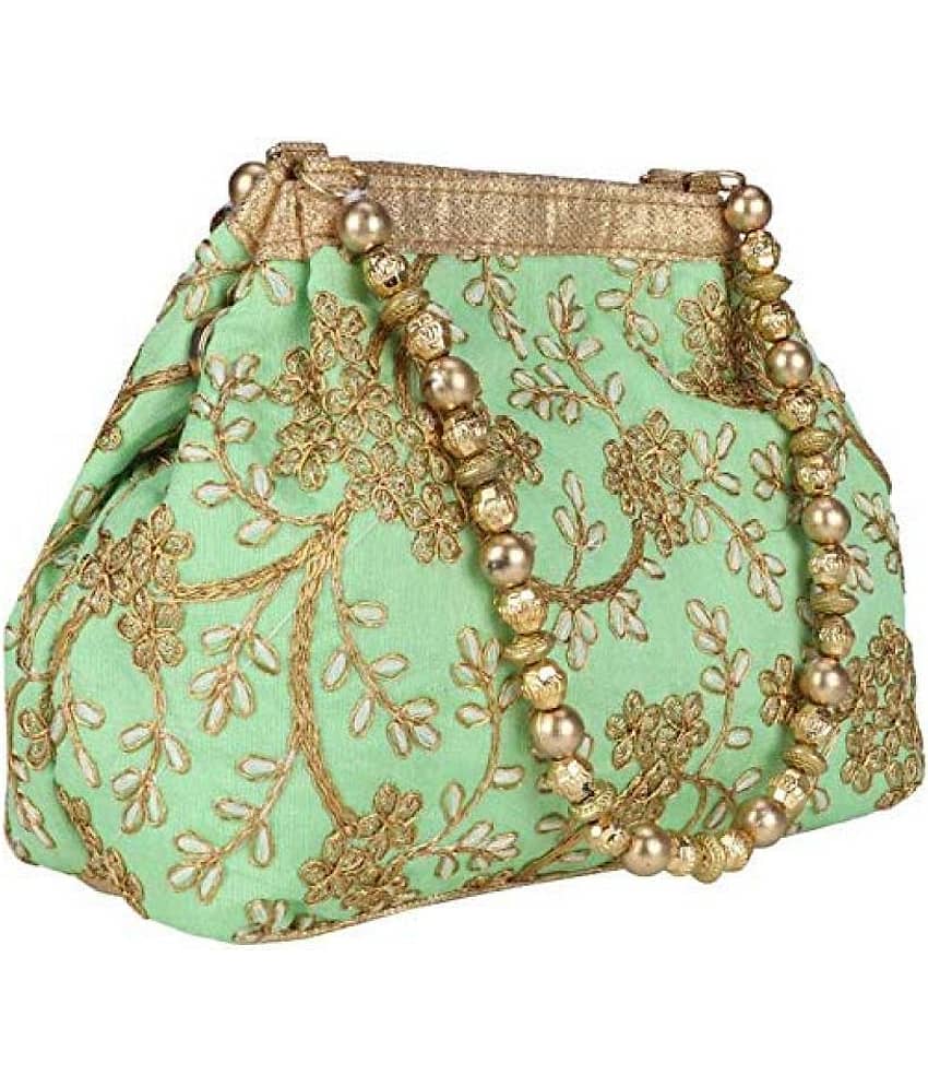 Apratim Green Silk Handheld - Handbags | Buy online on ZillyBuy