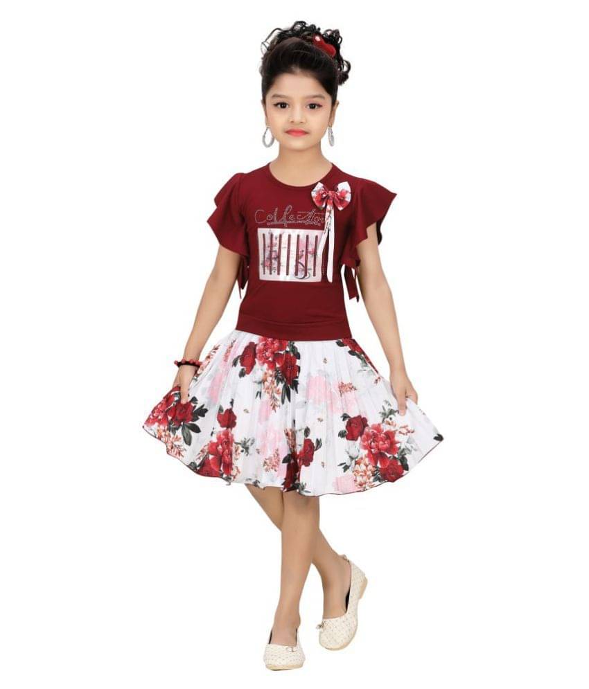     			Arshia Fashions Pack of 1 Girls Cotton Blend Top With Skirt ( Maroon )