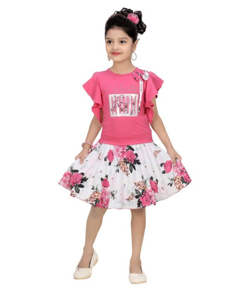 Arshia Fashions Pack of 1 Girls Cotton Blend Top With Skirt ( Pink )