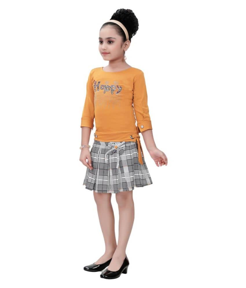 Arshia Fashions Pack of 1 Girls Cotton Blend Top With Skirt ( Yellow )
