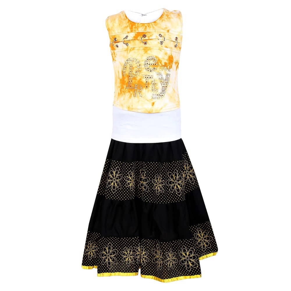 Arshia Fashions Pack of 1 Girls Cotton Blend Top With Skirt ( Yellow )
