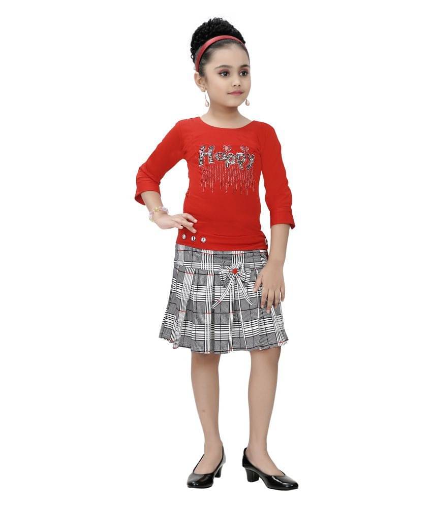     			Arshia Fashions Pack of 1 Girls Cotton Blend Top With Skirt ( Red )