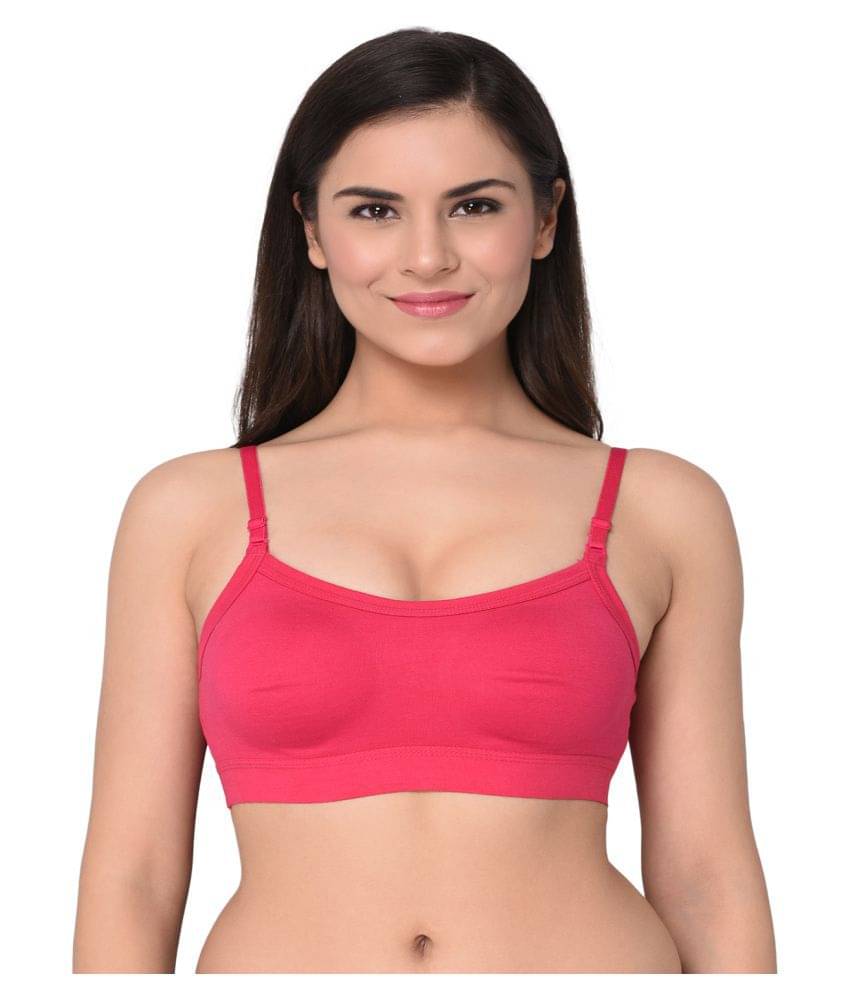     			Elina Pink Cotton Solid Sports Bra