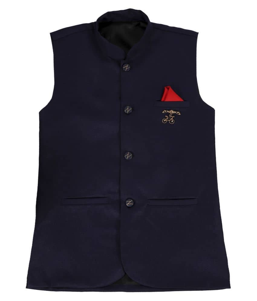 Fourfolds Boys Cotton Blend Waistcoat ( Pack of 1 , Blue )