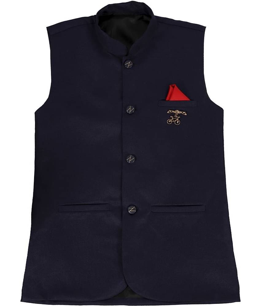 Fourfolds Boys Cotton Blend Waistcoat ( Pack of 1 , Blue )