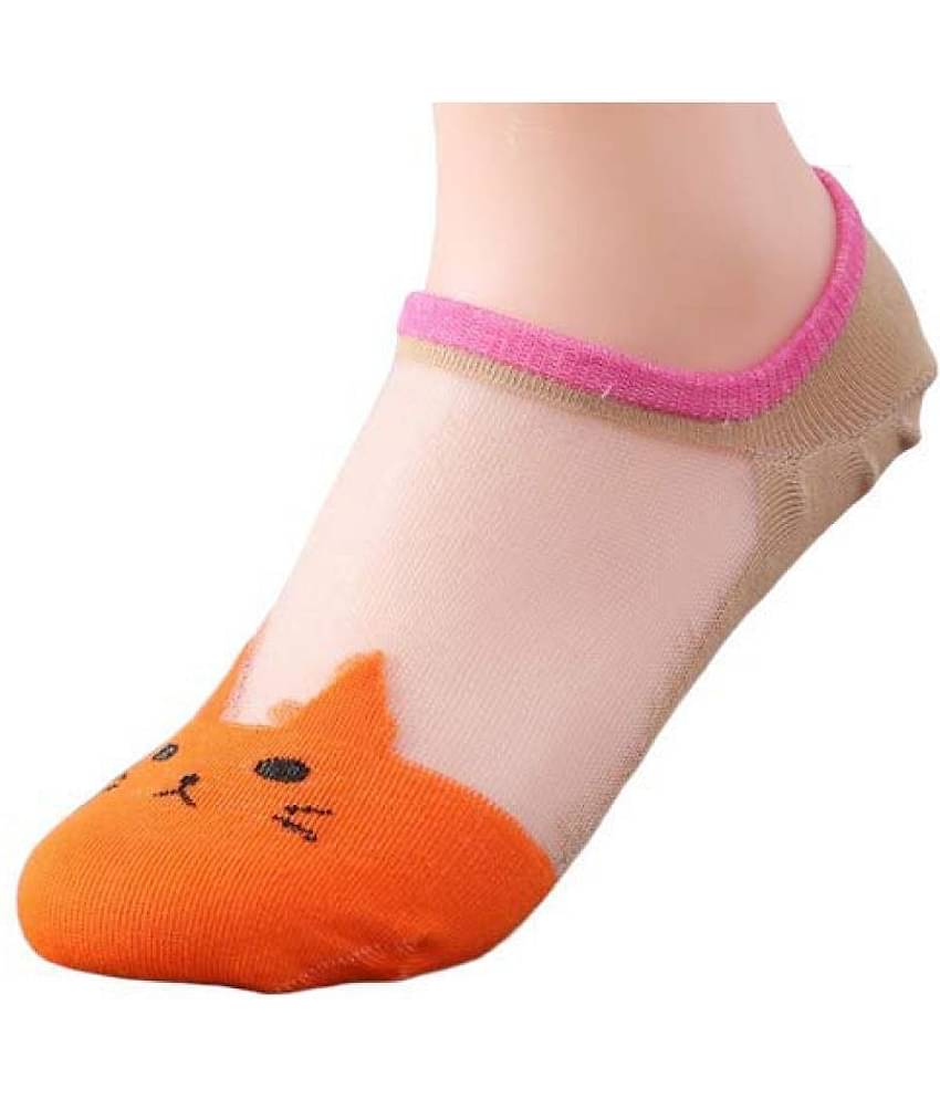 HF LUMEN Pack of 4 Pair Women's Transparent Casual Cat Ankle Length Low Cut Loafer Invisible Silk Cotton Soft Socks, Ultra thin Transparent Beautiful Crystal Lace Elastic Socks -Assorted