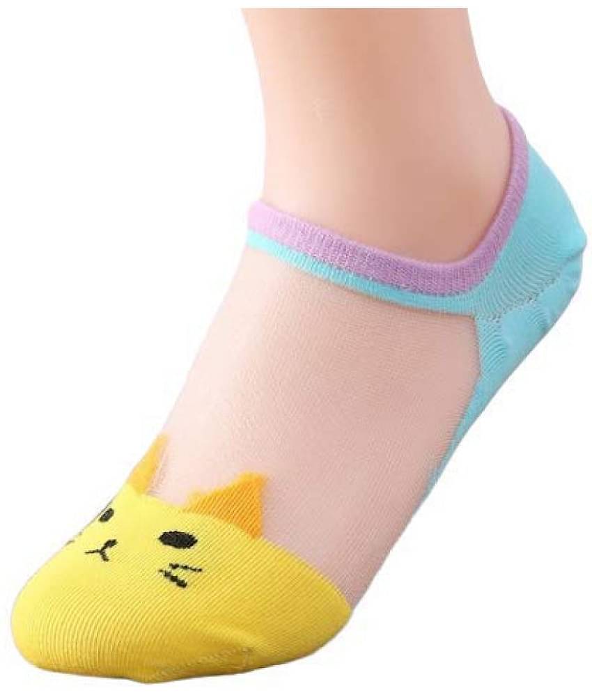 HF LUMEN Pack of 4 Pair Women's Transparent Casual Cat Ankle Length Low Cut Loafer Invisible Silk Cotton Soft Socks, Ultra thin Transparent Beautiful Crystal Lace Elastic Socks -Assorted