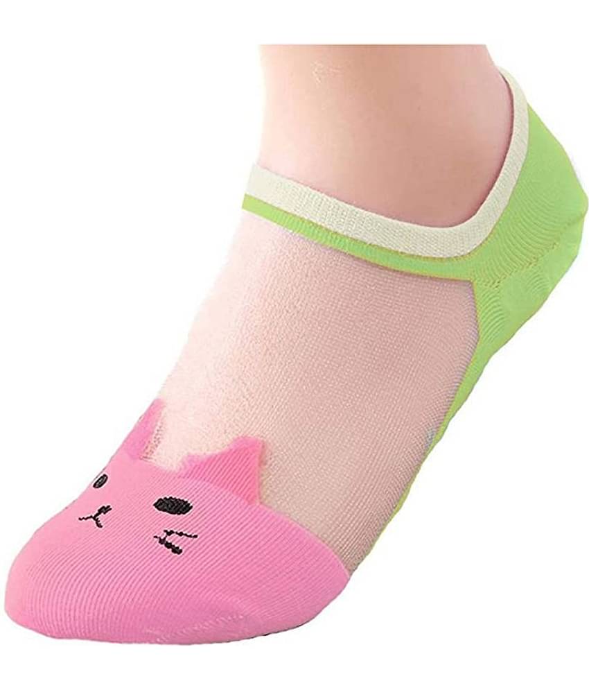 HF LUMEN Pack of 4 Pair Women's Transparent Casual Cat Ankle Length Low Cut Loafer Invisible Silk Cotton Soft Socks, Ultra thin Transparent Beautiful Crystal Lace Elastic Socks -Assorted