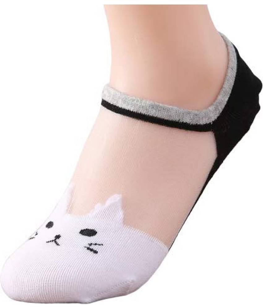 HF LUMEN Pack of 4 Pair Women's Transparent Casual Cat Ankle Length Low Cut Loafer Invisible Silk Cotton Soft Socks, Ultra thin Transparent Beautiful Crystal Lace Elastic Socks -Assorted