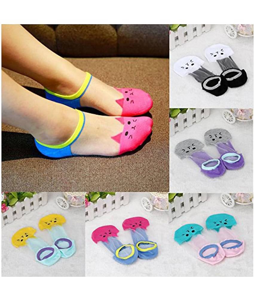 HF LUMEN Pack of 4 Pair Women's Transparent Casual Cat Ankle Length Low Cut Loafer Invisible Silk Cotton Soft Socks, Ultra thin Transparent Beautiful Crystal Lace Elastic Socks -Assorted