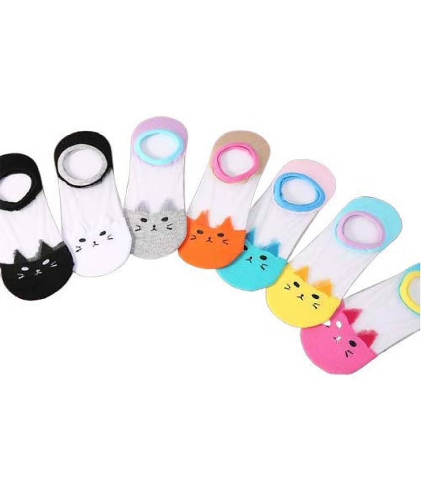 HF LUMEN Pack of 4 Pair Women's Transparent Casual Cat Ankle Length Low Cut Loafer Invisible Silk Cotton Soft Socks, Ultra thin Transparent Beautiful Crystal Lace Elastic Socks -Assorted