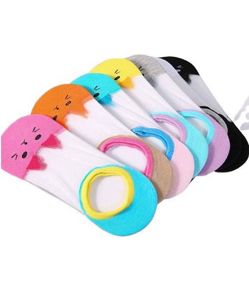 HF LUMEN Pack of 4 Pair Women's Transparent Casual Cat Ankle Length Low Cut Loafer Invisible Silk Cotton Soft Socks, Ultra thin Transparent Beautiful Crystal Lace Elastic Socks -Assorted