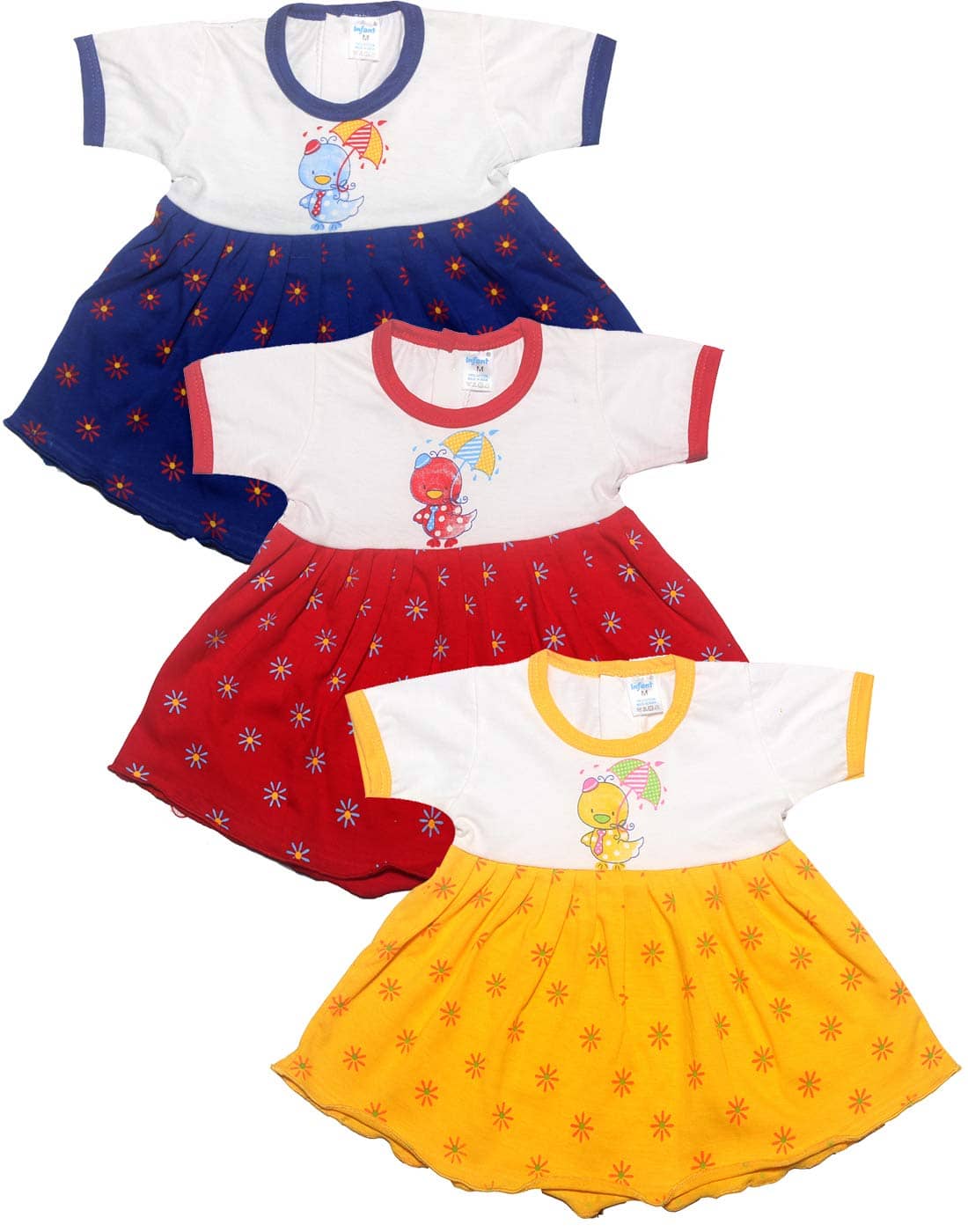 INFANT Pack of 3 Baby Girls 100% Cotton Frocks ( Multi )