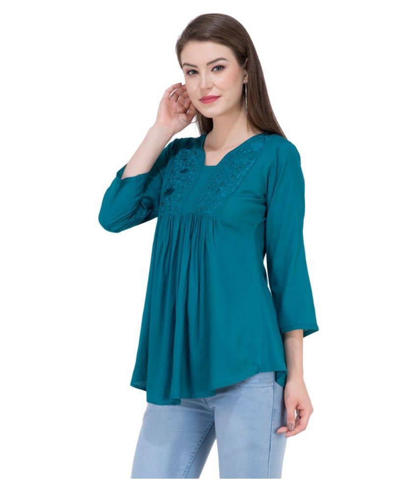 SAAKAA Women's Rayon A-Line Top ( Blue )