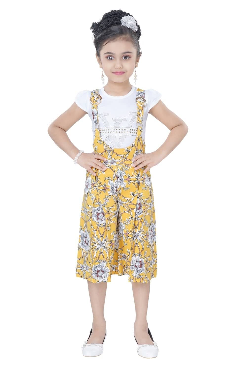 Arshia Fashions Pack of 1 Girls Polyester Top With Dungaree ( Yellow )