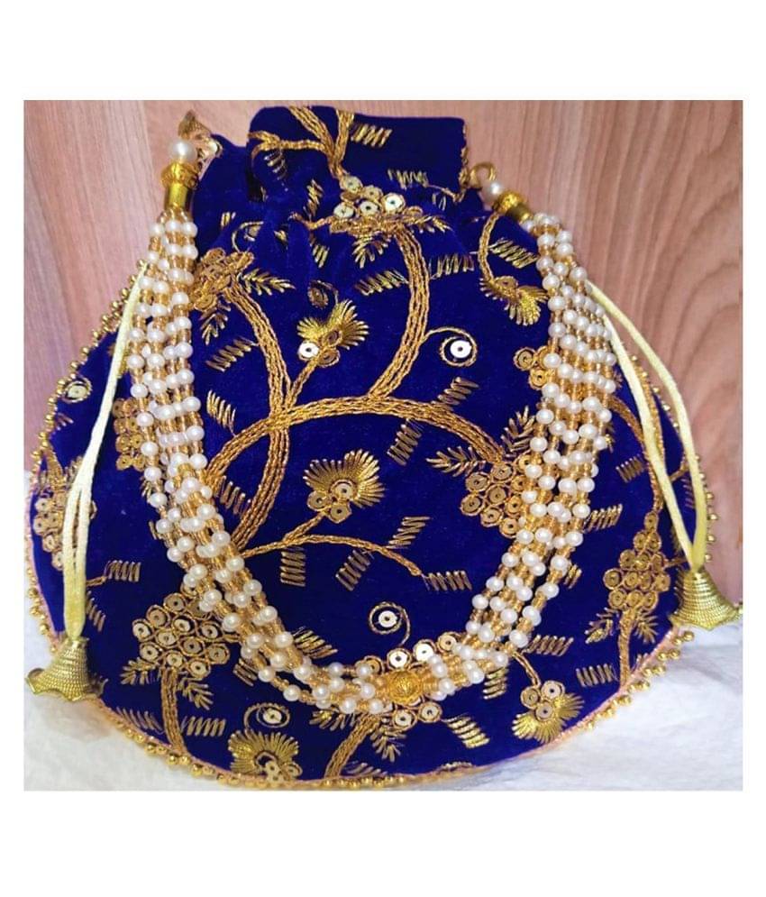     			Bulbul Blue Silk Potli