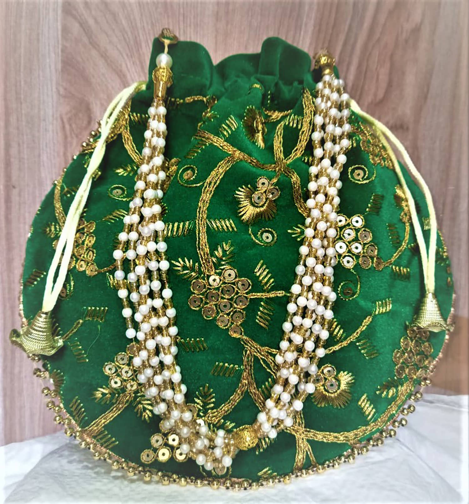 Bulbul Green Velvet Potli - Handbags | Buy online on ZillyBuy