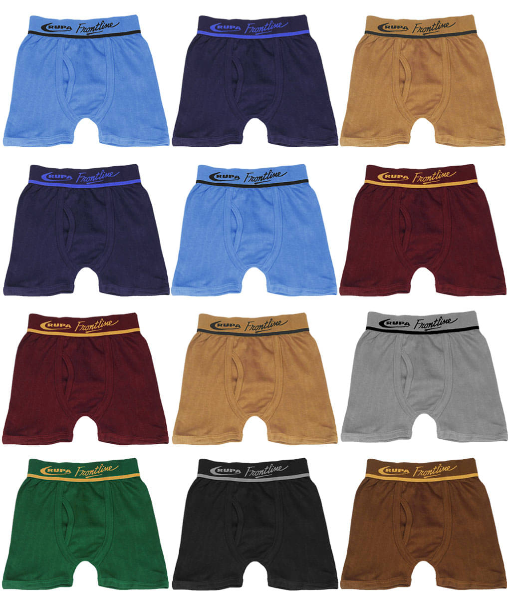 Rupa Frontline Hunk Cotton Multicolour Outer Elastic Drawers/Underwear for Kids/Boys - Pack of 12 Rupa Frontline Hunk Cotton Multicolour Outer Elastic Drawers/Underwear for Kids/Boys - Pack of 12