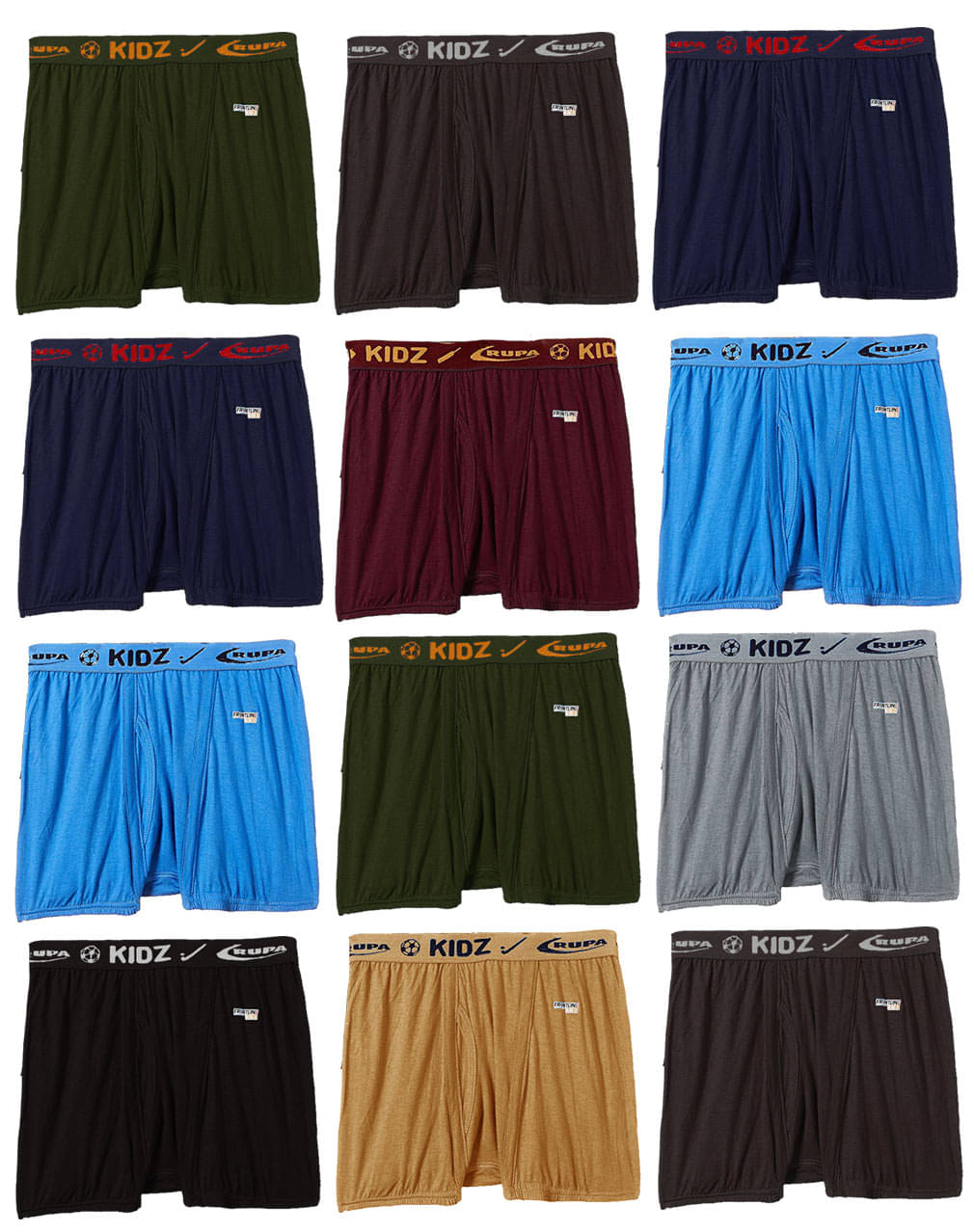 Rupa Frontline Macro Cotton Multicolour Outer Elastic Drawers/Underwear for Kids/Boys - Pack of 12 Rupa Frontline Macro Cotton Multicolour Outer Elastic Drawers/Underwear for Kids/Boys - Pack of 12