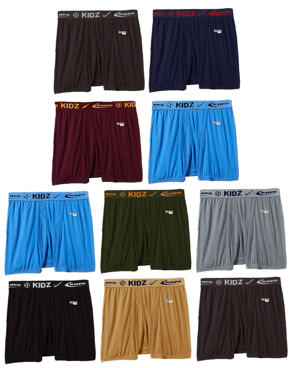     			Rupa Frontline Macro Cotton Multicolour Outer Elastic Drawers/Underwear for Kids/Boys - Pack of 10