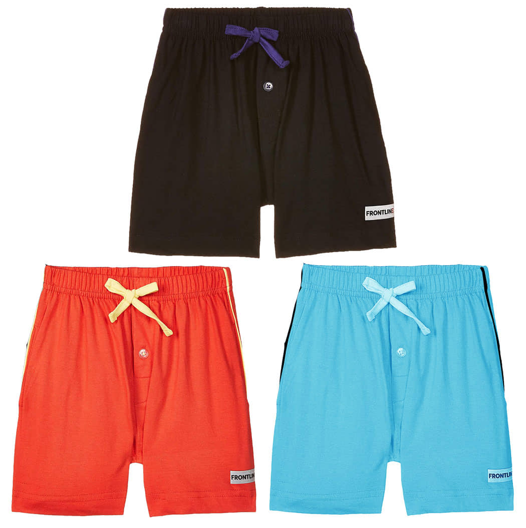 Rupa Frontline Ninja Cotton Plain Multicolour Pocket Boxer Outer Wear for Kids/Boys - Pack of 3 - Nightwear & Loungewear | Buy online on ZillyBuy