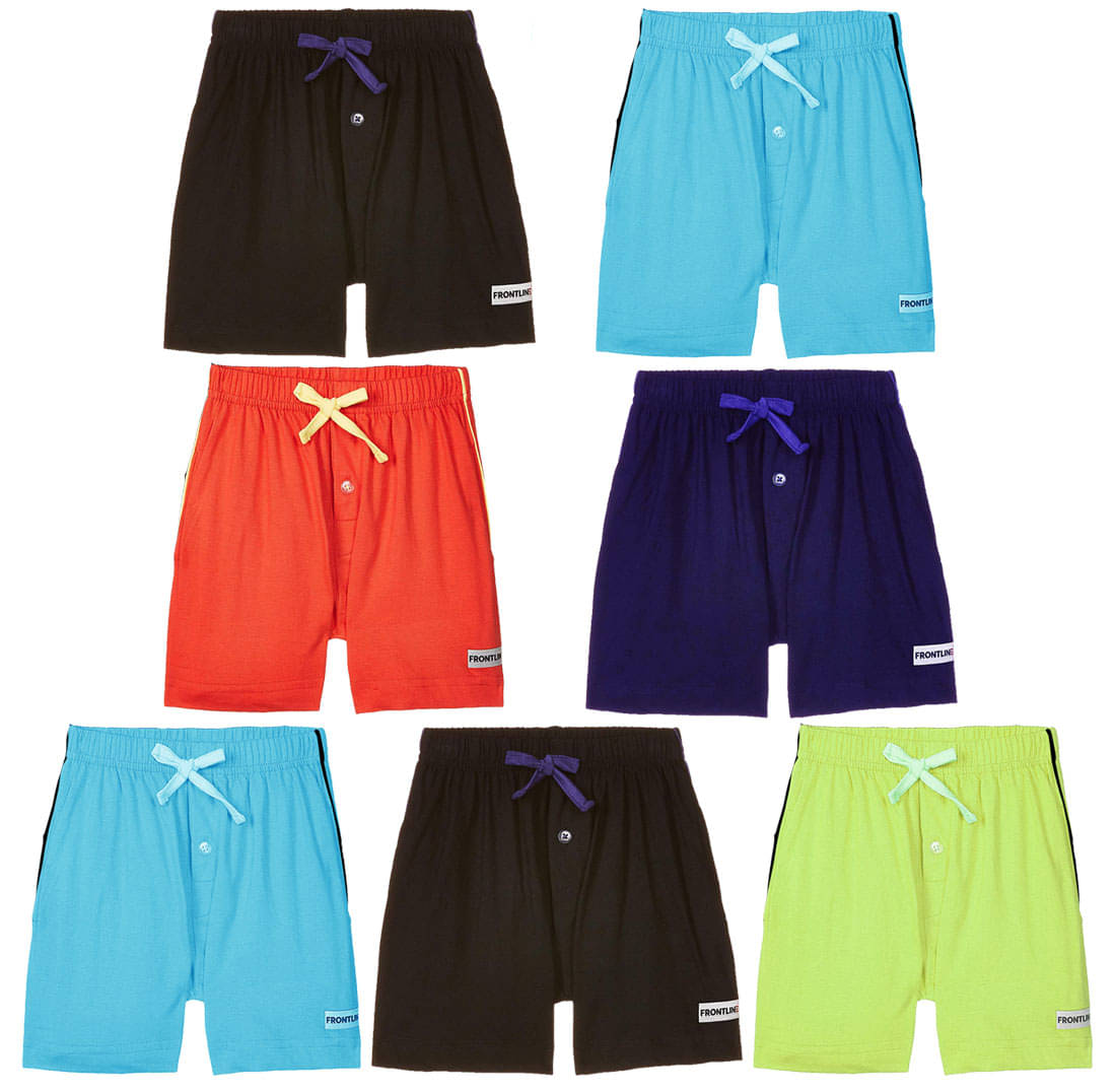     			Rupa Frontline Ninja Cotton Plain Multicolour Pocket Boxer Outer Wear for Kids/Boys - Pack of 7