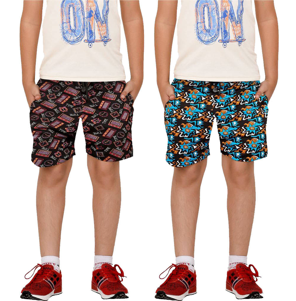     			Rupa Frontline Ninja Cotton Printed Blue & Black Pocket Boxer Outer Wear for Kids/Boys Pack of 2
