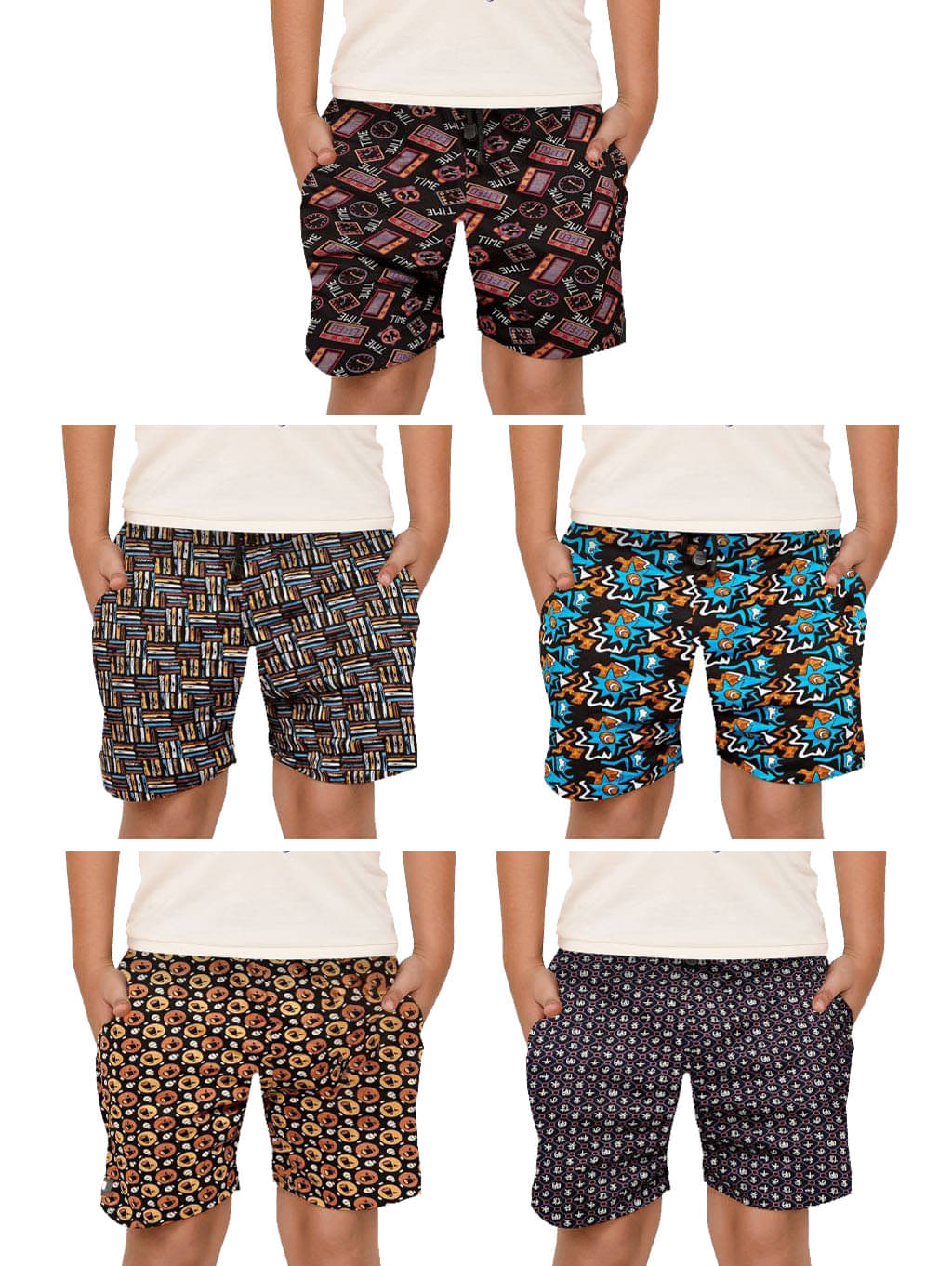     			Rupa Frontline Ninja Cotton Printed Multicolour Pocket Boxer Outer Wear for Kids/Boys - Pack of 5