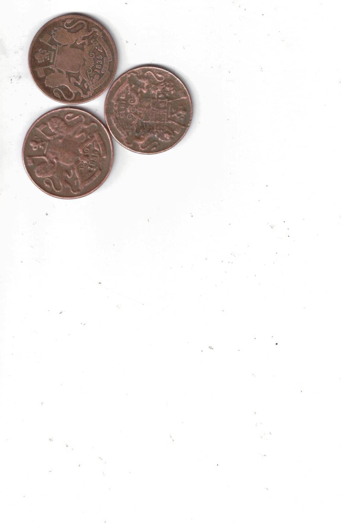     			3 PCS EAST INDIA COMPANY QUARTER ANNA CALCUTTA MADRAS AND 6-O'CLOCK SEE PHOTO