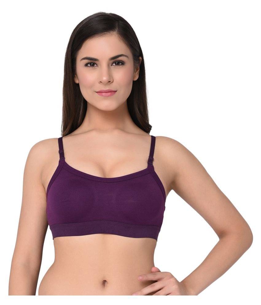 Elina Purple Cotton Solid Sports Bra Elina Purple Cotton Solid Sports Bra
