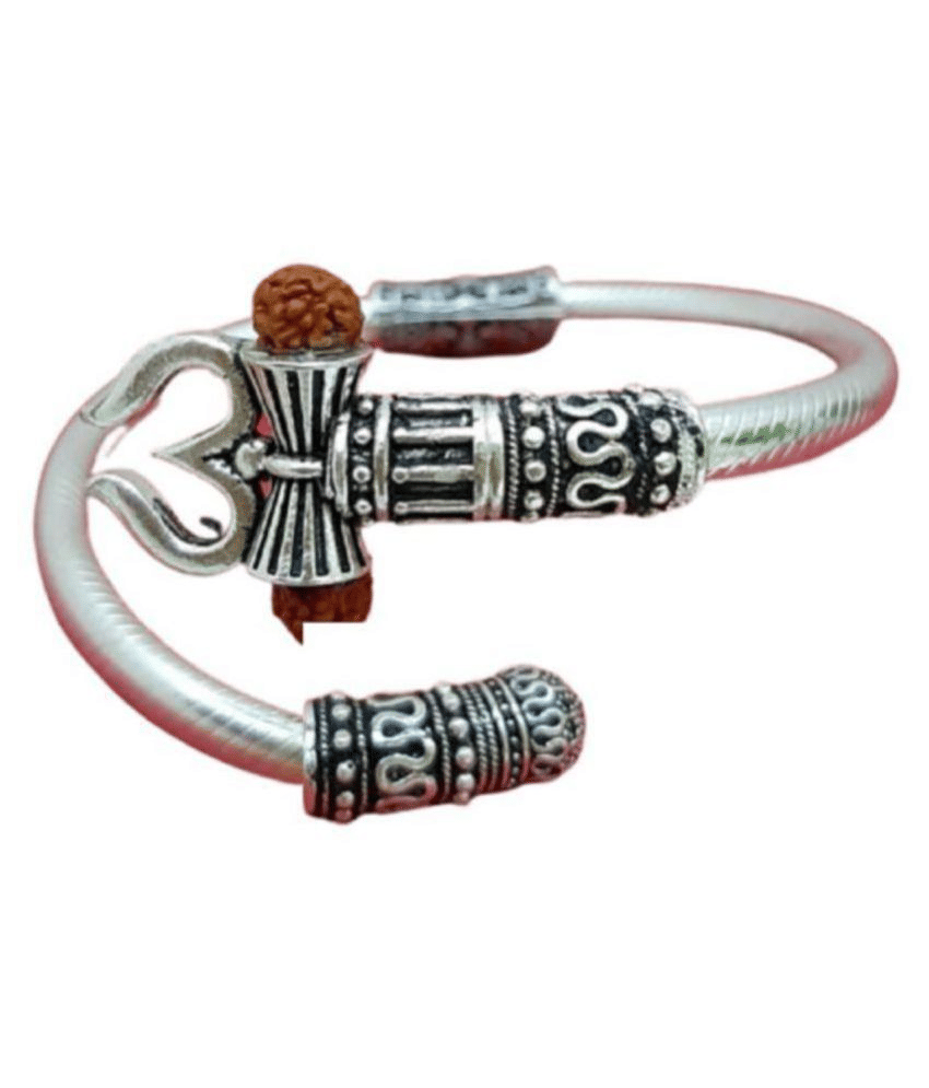Jewar Mandi Designer Silver Shiva Trishul Rudraksha Damru Kada Bracelet Bangle for Men and Boys - Jewellery Sets | Buy online on ZillyBuy