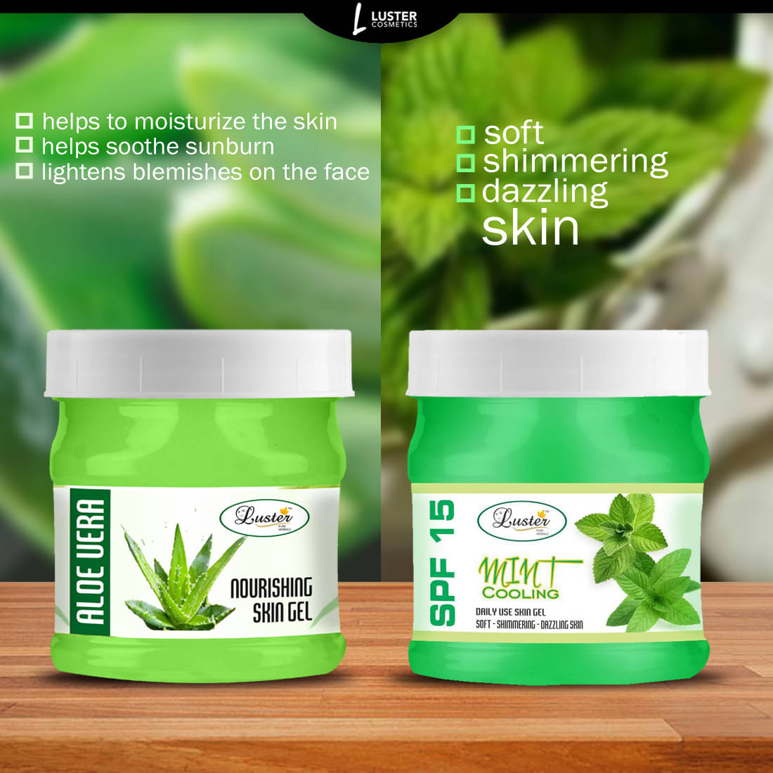     			Luster Aloe Vera Skin Gel  + SPF 15 Mint Skin Gel Moisturizer 500 ml Pack of 2