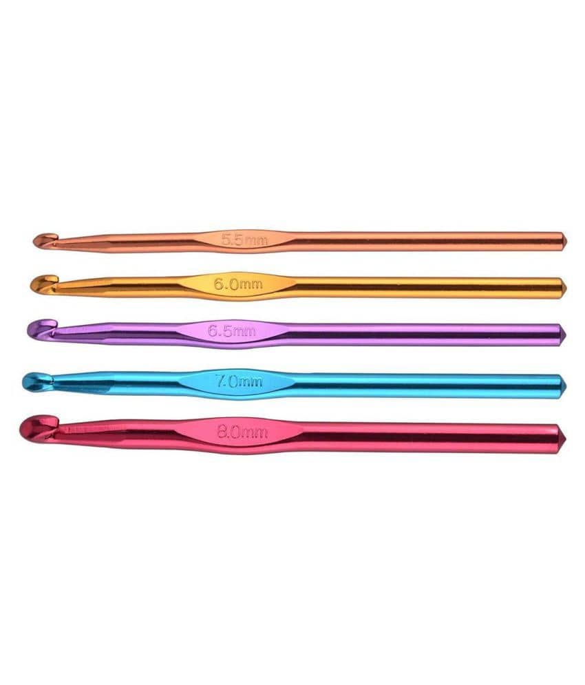 PRANSUNITA Hard-Anodized Multicolor Aluminum Crochet Hooks for Crocheting, Knitting Needles, Yarn Craft Needle, Size 5.5-8.0mm, Pack of 5 - Stationery | Buy online on ZillyBuy