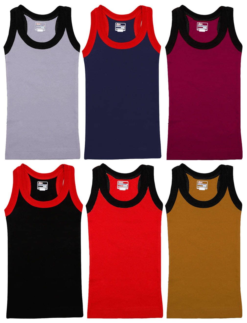 Rupa Frontline Cotton Multicolor Sleeveless Vests for Kids/Boys - Pack of 6 Rupa Frontline Cotton Multicolor Sleeveless Vests for Kids/Boys - Pack of 6