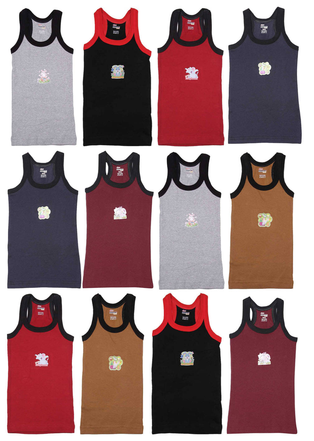     			Rupa Frontline Cotton Multicolor Sleeveless Vests for Kids/Boys - Pack of 12