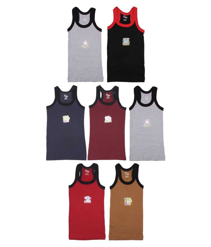 Rupa Frontline Cotton Multicolor Sleeveless Vests for Kids/Boys - Pack of 7 Rupa Frontline Cotton Multicolor Sleeveless Vests for Kids/Boys - Pack of 7