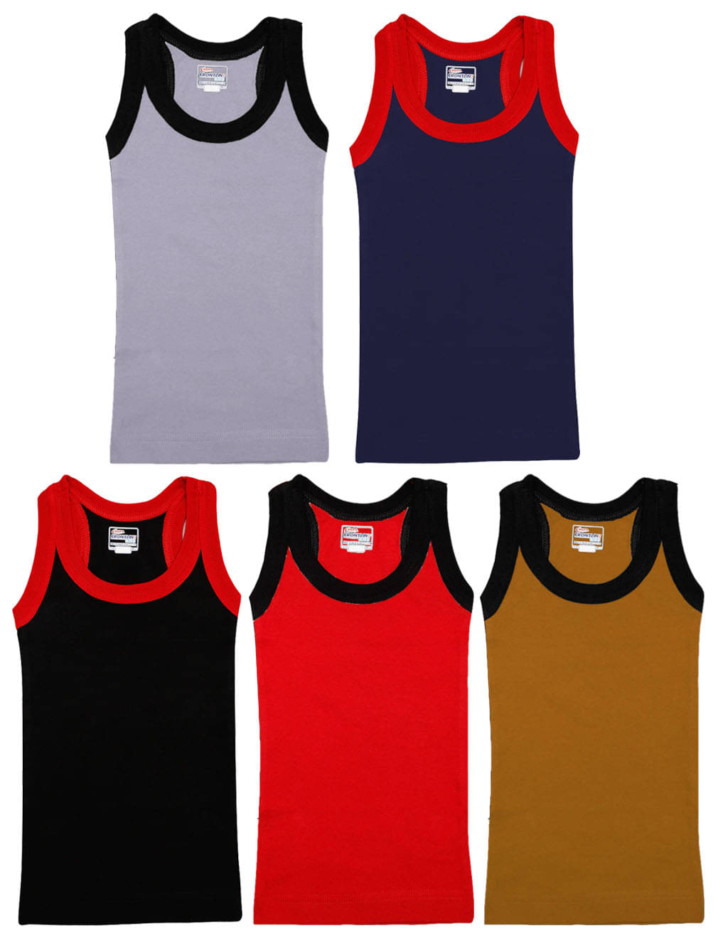 Rupa Frontline Cotton Multicolor Sleeveless Vests for Kids/Boys - Pack of 5 Rupa Frontline Cotton Multicolor Sleeveless Vests for Kids/Boys - Pack of 5