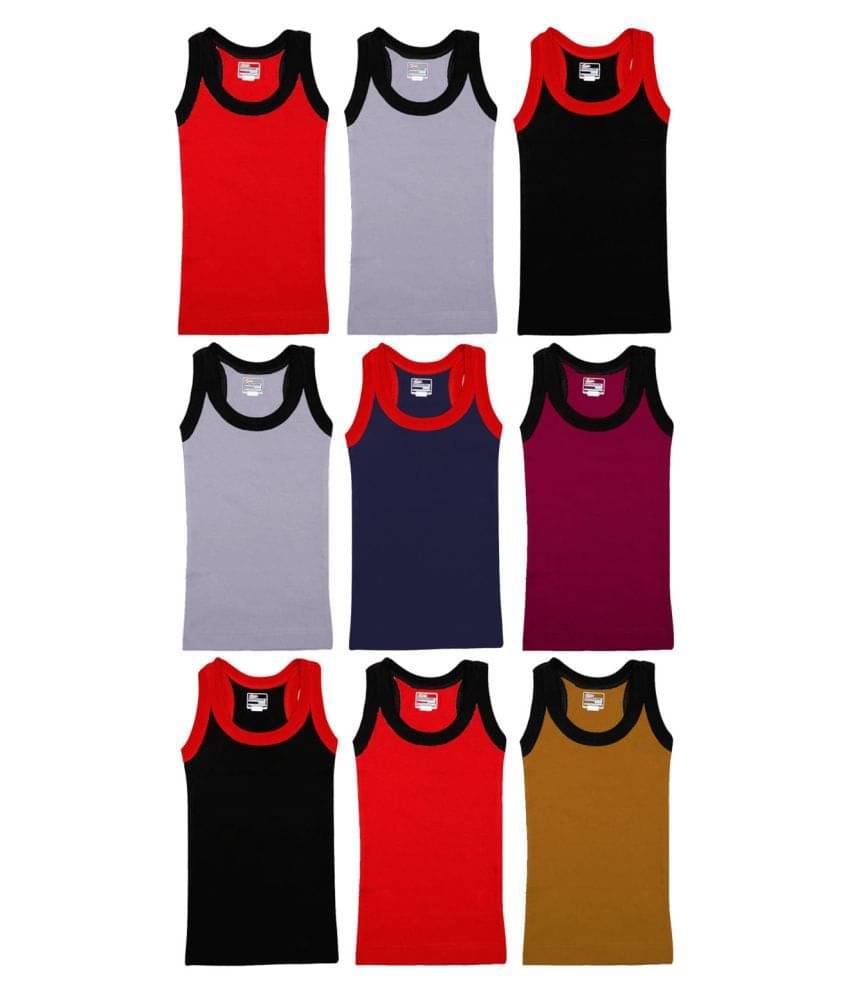 Rupa Frontline Cotton Multicolor Sleeveless Vests for Kids/Boys - Pack of 9 Rupa Frontline Cotton Multicolor Sleeveless Vests for Kids/Boys - Pack of 9