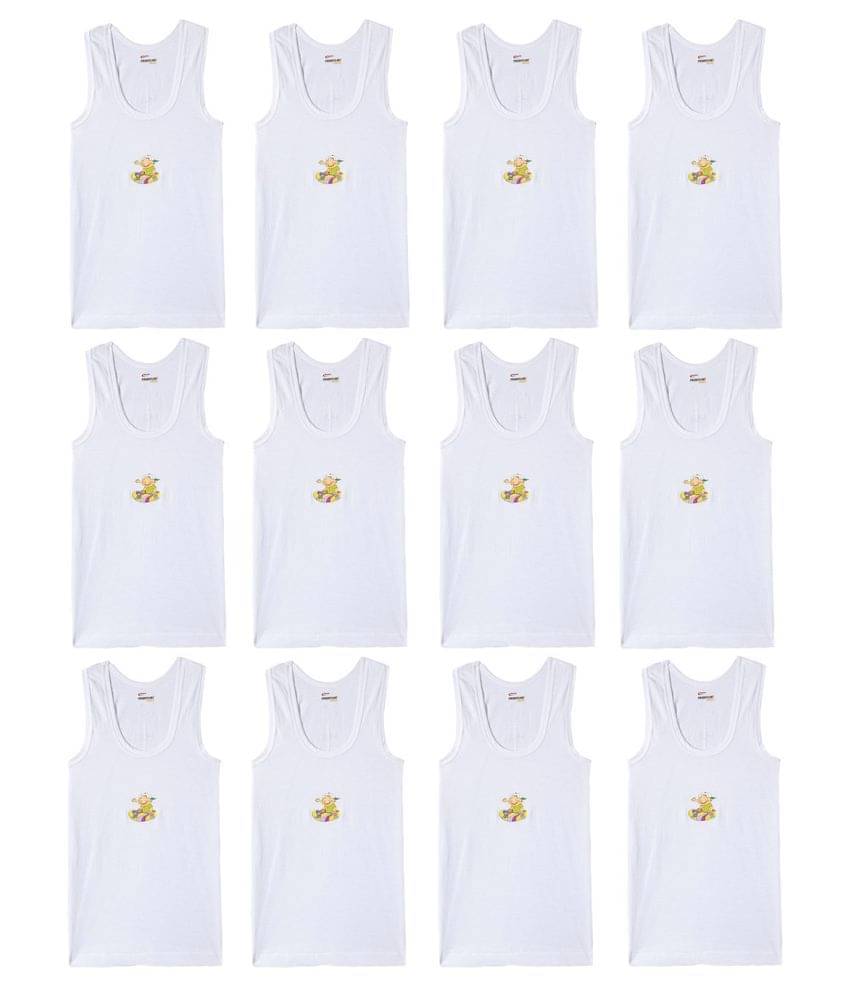 Rupa Frontline Cotton White Sleeveless Vests for Kids/Boys - Pack of 12 Rupa Frontline Cotton White Sleeveless Vests for Kids/Boys - Pack of 12