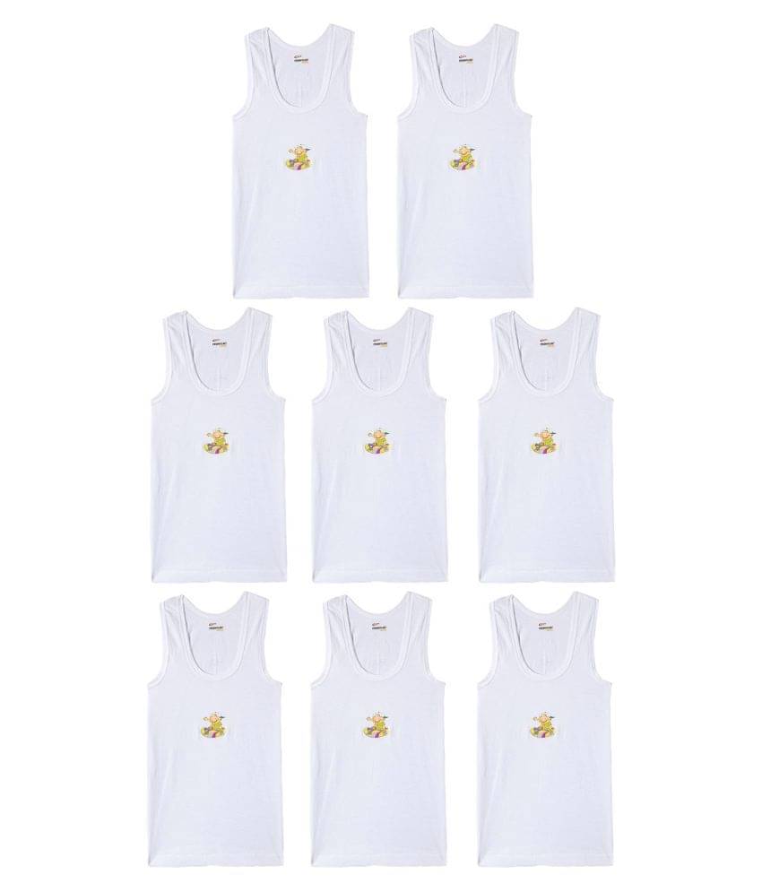     			Rupa Frontline Cotton White Sleeveless Vests for Kids/Boys - Pack of 8