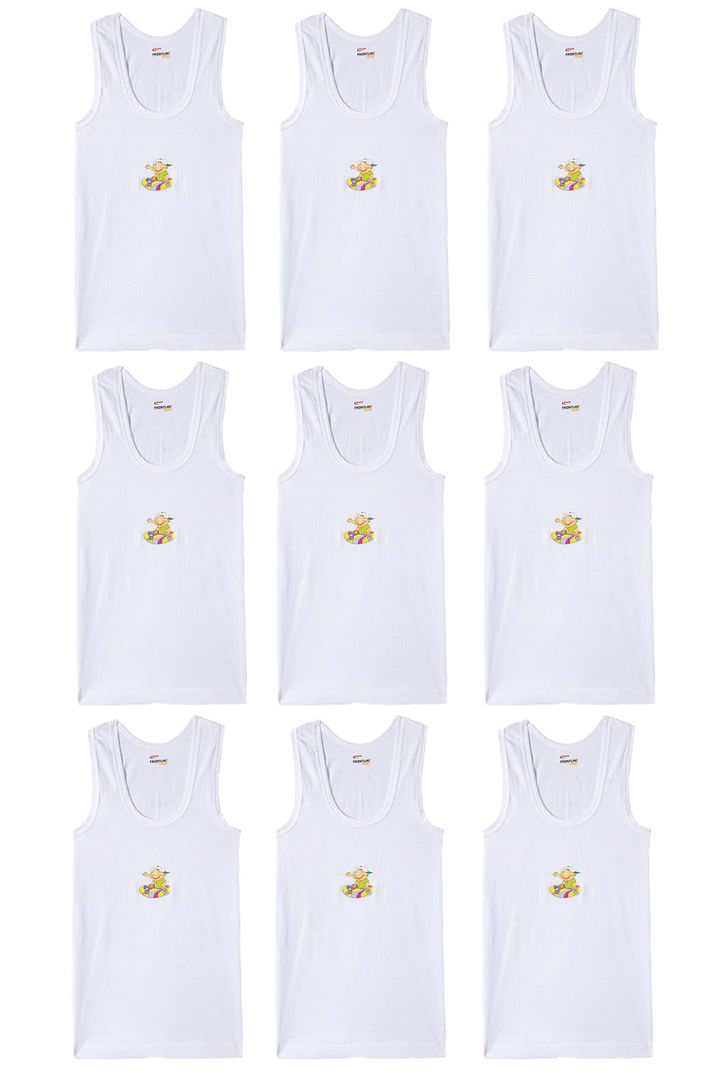 Rupa Frontline Cotton White Sleeveless Vests for Kids/Boys - Pack of 9 Rupa Frontline Cotton White Sleeveless Vests for Kids/Boys - Pack of 9